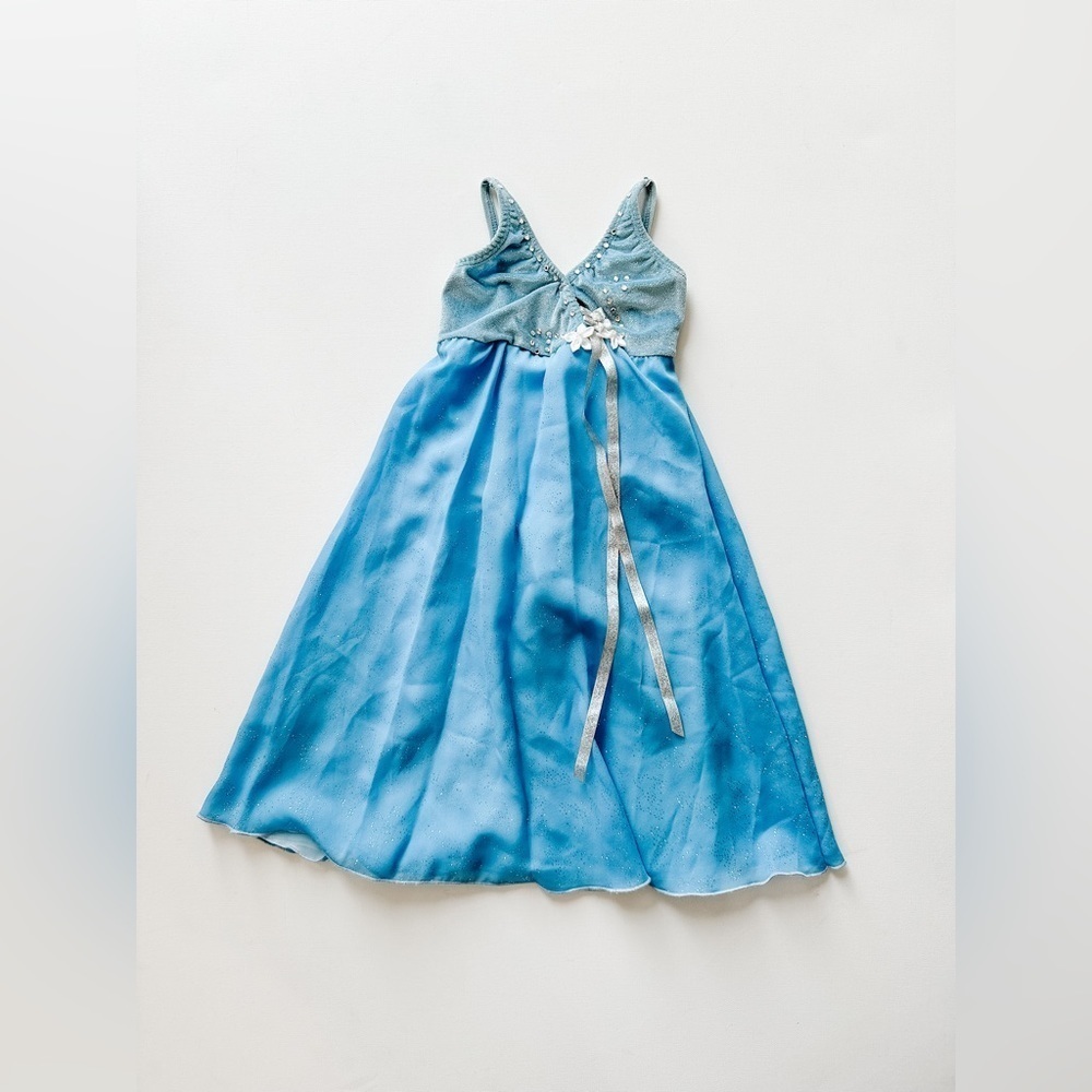 Figure Skating Dress - Blue Empire Waist Velvet/Chiffon- Size 4-5T